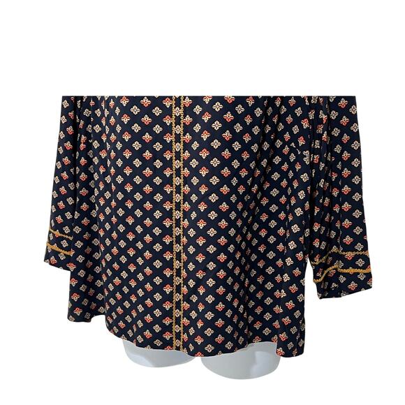 J. JILL WOMENS TOP PLUS SIZE 2X V-NECK POPOVER GEO PRINTED BOHO BLOUSE NAVY - Picture 5 of 11